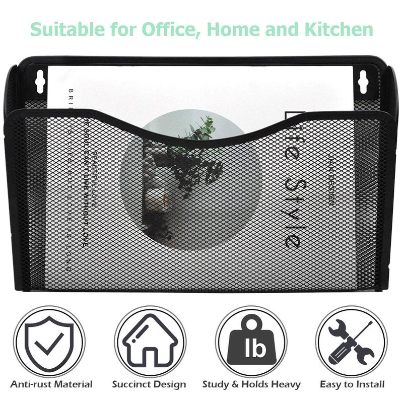 EASEPRES 3 Single Pocket Mesh Hanging File Organizer, Vertical Wall Mounted Magazine File Holder, Mount Basket Mail Paper Document Folder Organizing for Office, Home and School, Black - Image 5